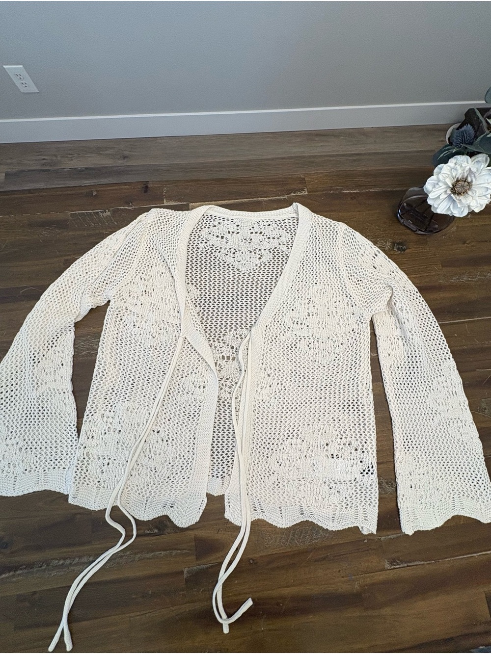 Boho Light Cream Crochet Open Cardigan Sweater